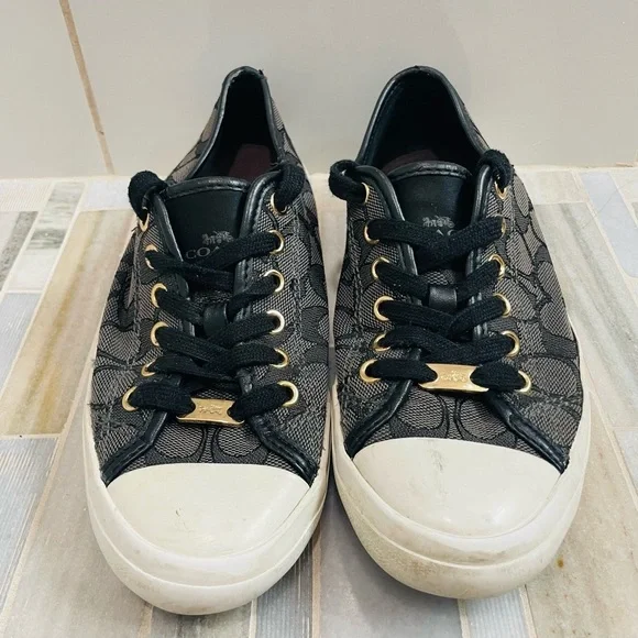 Coach Black and White Sneakers with Signature Pattern - Picture 4 of 13